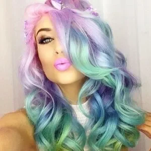 ? 26” UNICORN PINK PASTEL LACE FRONT BODYWAVE WIG Unicorn Wigs Human Hair Blend Synthetic Pastel Ombre Lace  main image 2